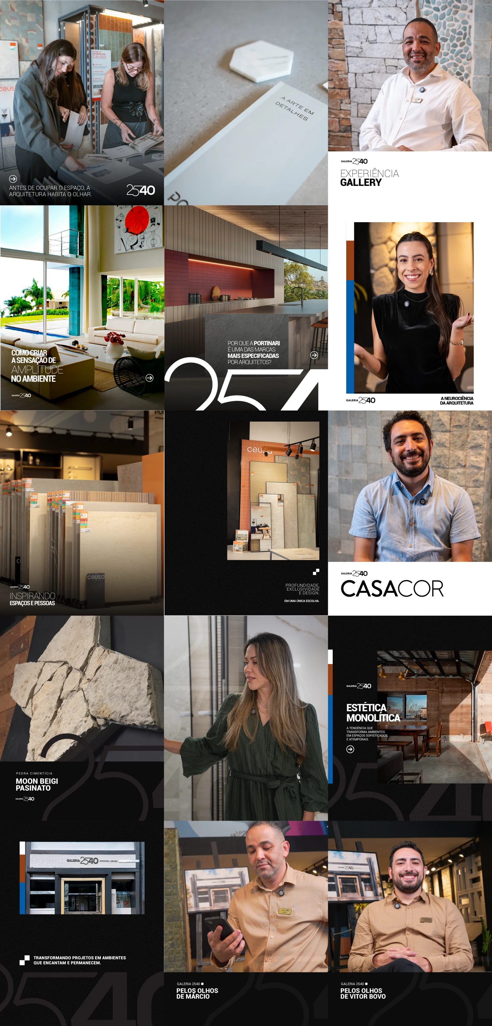 Grid de comunicação da marca Galeria 2540, desenvolvido pela Artēria