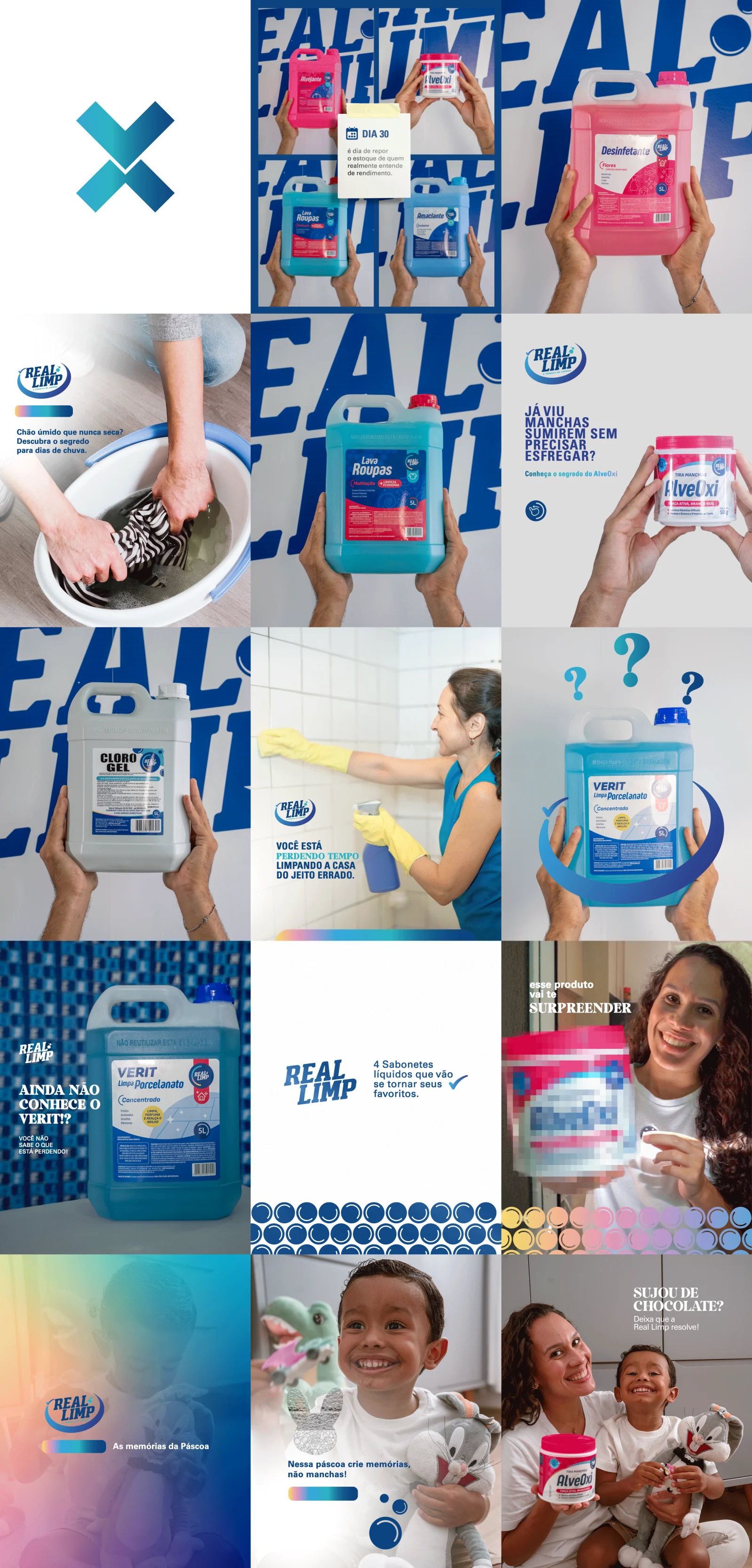 Grid de comunicação da marca Real Limp, desenvolvido pela Artēria
